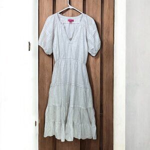 Betsey Johnson Size M Speckled White Cotton Tiered Ruffle Prairie Maxi Dress Cot